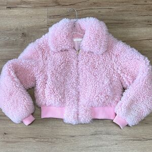 Loveshack Fancy Morea Shearling Bomber Jacket, Full Zip Size XS NWOT